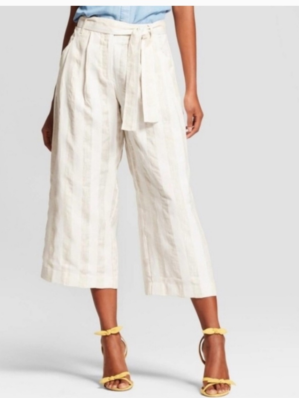 Who What Wear Linen Striped Crop Wide Leg Pants Culottes Lagenlook coastal sz 10